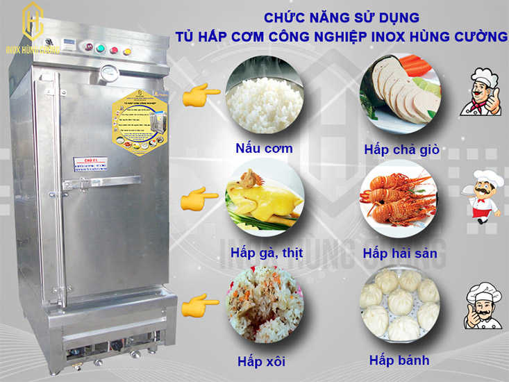 Tủ nấu cơm bằng điện được sử dụng đa năng: hấp cơm, hấp bánh, hấp gà vịt, hấp chả giò....