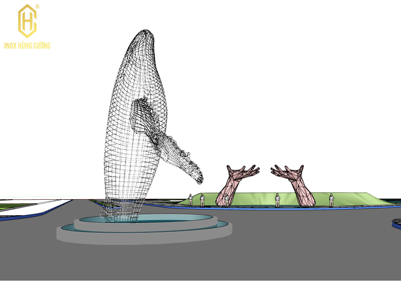 mô hình cá voi inox